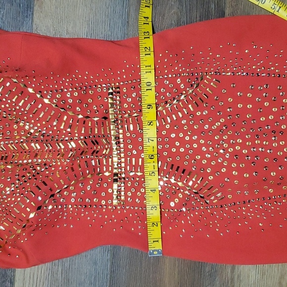 Cache orange gold strapless bodycon dress bling - Picture 6 of 7